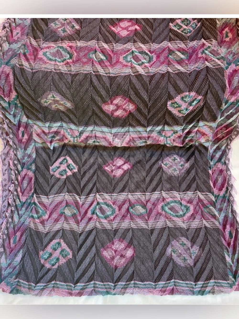 Boho Plaid Infinity Scarf Pink Purple Fringe Lightweight Women’s